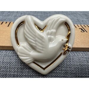 Lennox Heart and Dove brooch  lapel pin 24K gold trim